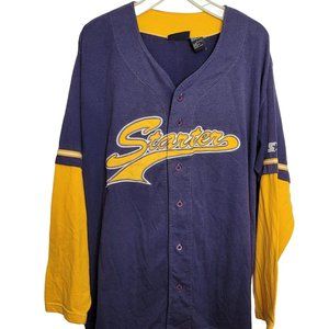 Starter Baseball Jersey Shirt Navy Yellow Long Sleeve Size Large Logo Retro 90s
